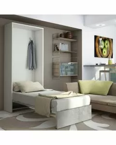 Letto singolo Bea a scomparsa cemento L 98 x H 218 P41cm / P209cm aperto