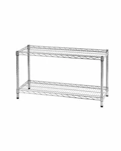 Scaffale in filo d'acciaio cromato con due ripiani 35 x 90 x 50 cm