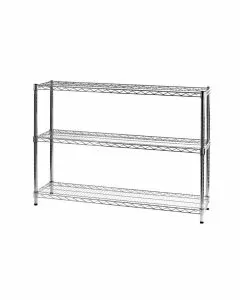 Scaffale in filo d'acciaio cromato con tre ripiani 35 x 121 x 90 cm