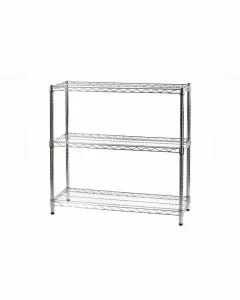 Scaffale in filo d'acciaio cromato con tre ripiani 35 x 90 x 90 cm