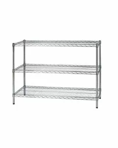 Scaffale in filo d'acciaio cromato con tre ripiani 45 x 121 x 90 cm
