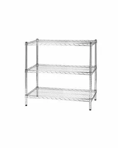 Scaffale in filo d'acciaio cromato con tre ripiani 45 x 90 x 90 cm