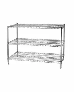 Scaffale in filo d'acciaio cromato con tre ripiani 60 x 121 x 90 cm