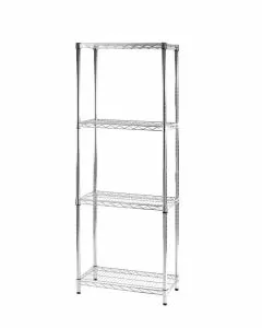 Scaffale in filo d'acciaio cromato con quattro ripiani 35 x 60 x 168 cm
