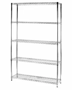 Scaffale in filo d'acciaio cromato con cinque ripiani 35 x 120 x 200 cm