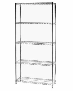 Scaffale in filo d'acciaio cromato con cinque ripiani 35 x 90 x 200 cm