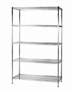 Scaffale in filo d'acciaio cromato con cinque ripiani 45 x 120 x 200 cm