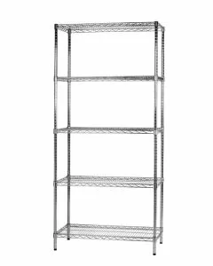 Scaffale in filo d'acciaio cromato con cinque ripiani 45 x 90 x 200 cm