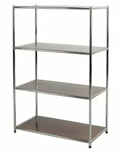 Libreria in acciaio cromato con 4 ripiani marroni 40 x 80 x 120 cm