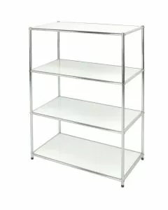 Libreria in acciaio cromato con 4 ripiani bianchi 40 x 80 x 120 cm
