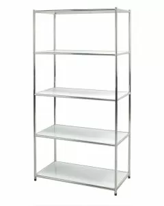 Libreria in acciaio cromato con 5 ripiani bianchi 40 x 80 x 160 cm