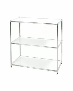 Libreria in acciaio cromato con 3 ripiani bianchi 40 x 80 x 80 cm