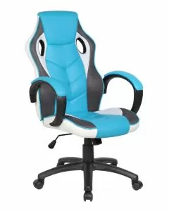Poltroncina Gaming Milano in PU bianca e azzurra per adulti