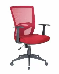 Poltrona operativa Siena con braccioli tessuto e rete tecnica rosso