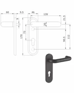 Maniglia serrature tagliafuoco 032435 iseo