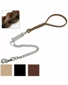 Guinzaglio cani cuoio trecciato molla cm 50