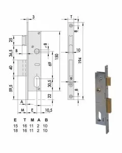 Serratura infilare montanti all 44220-18-0 cisa