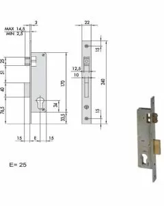 Serratura infilare montanti all 44671-20-0 cisa