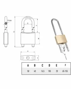 Lucchetto ottone mm 50 arco regolabile potent