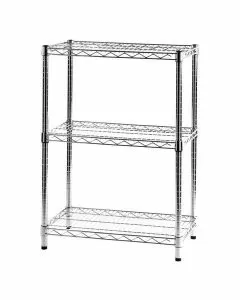 Scaffale in filo d'acciaio cromato con tre ripiani 35 x 60 x 90 cm